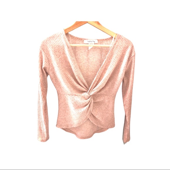 Dusty Pink Long Sleeve V Neck Cropped  Sweater - Picture 6 of 7